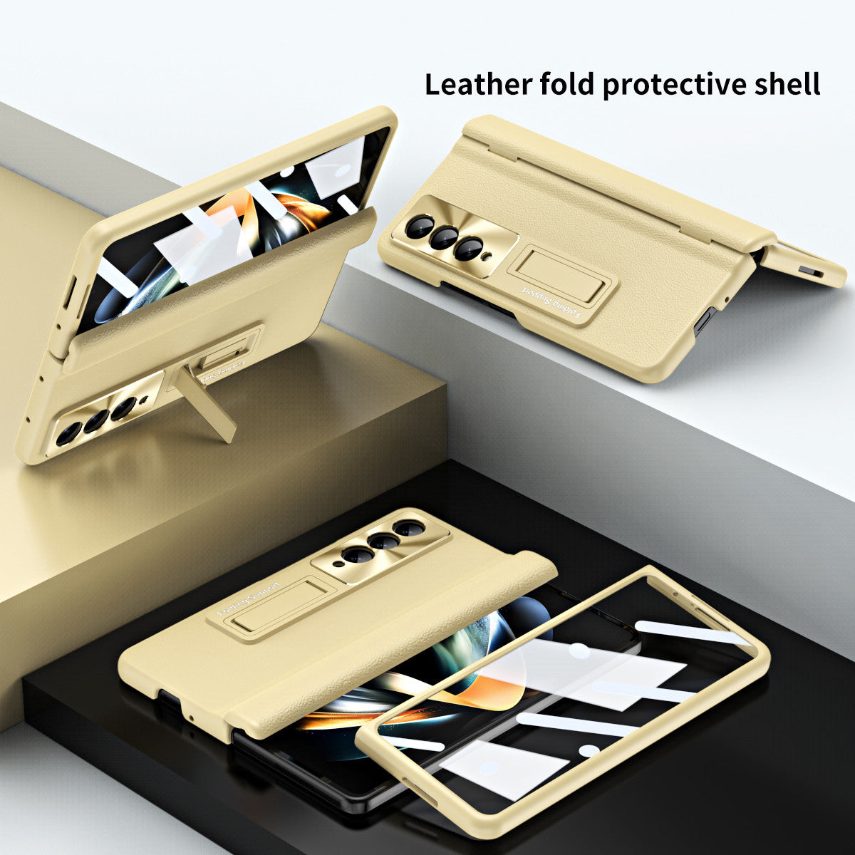 For Samsung Galaxy Z Fold3 5G Leather Coated PC Phone Case Hinge Protection Kickstand Cover with Tempered Glass Film For Samsung Galaxy Z Fold3 5G Leather Coated PC Phone Case Hinge Protection Kickstand Cover with Tempered Glass Film